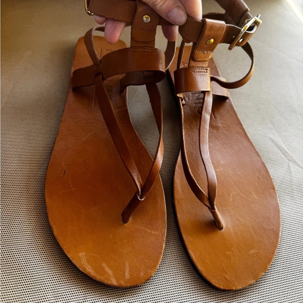 Antonio Melani Ledger Tan Leather Ankle Strap Thong Sandals Women Size 9.5 - Picture 4 of 11